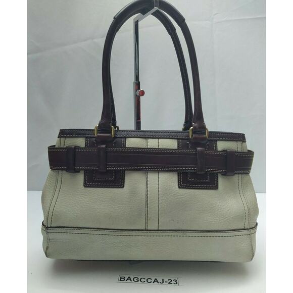 Coach Hampton Ivory Pebbled Leather Tassel Double Handle Satchel Bag - Picture 2 of 14